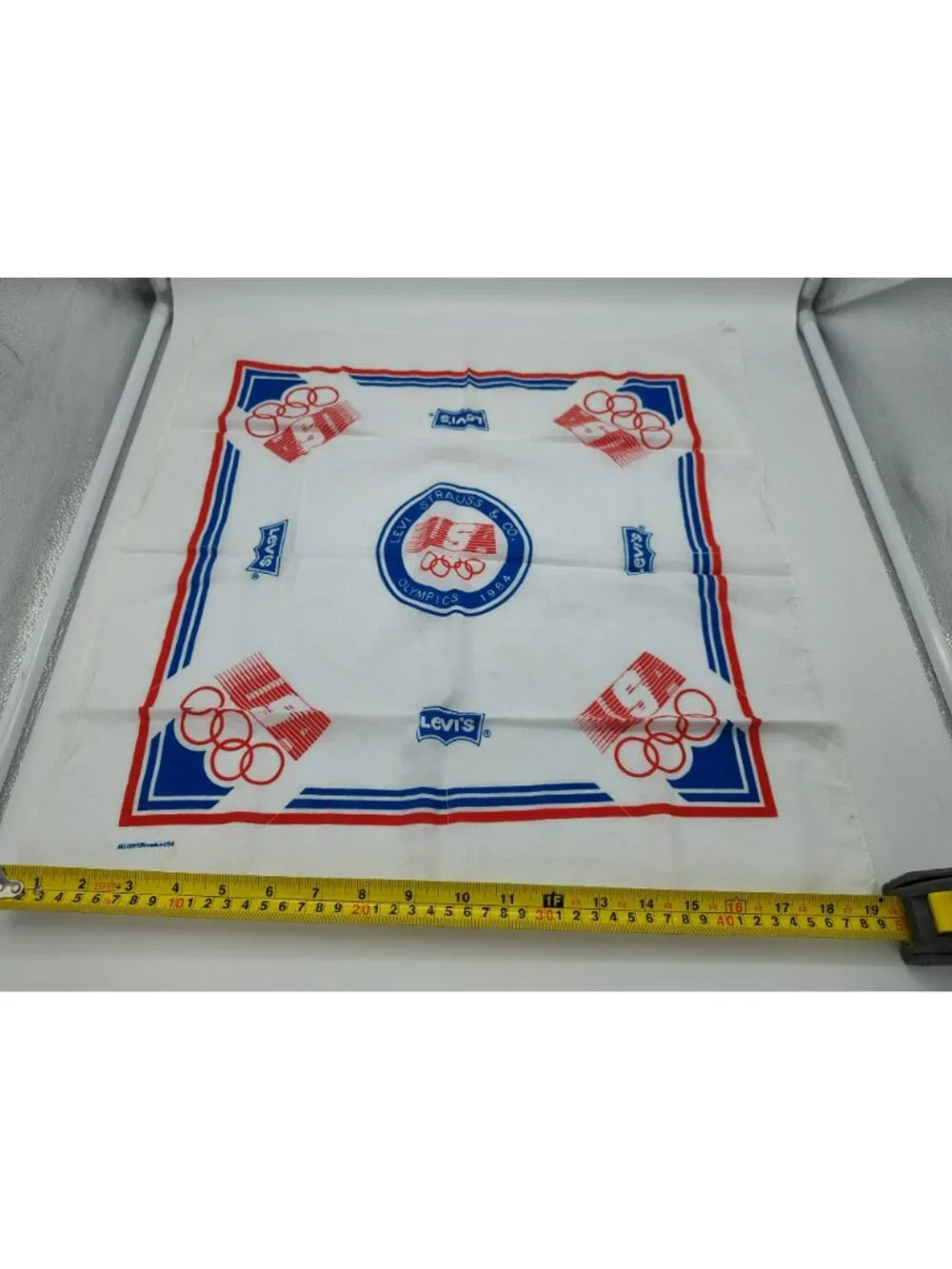 Vintage Levi's 1984 Olympics Bandana Handkerchief, White, 100% Cotton, USA Made